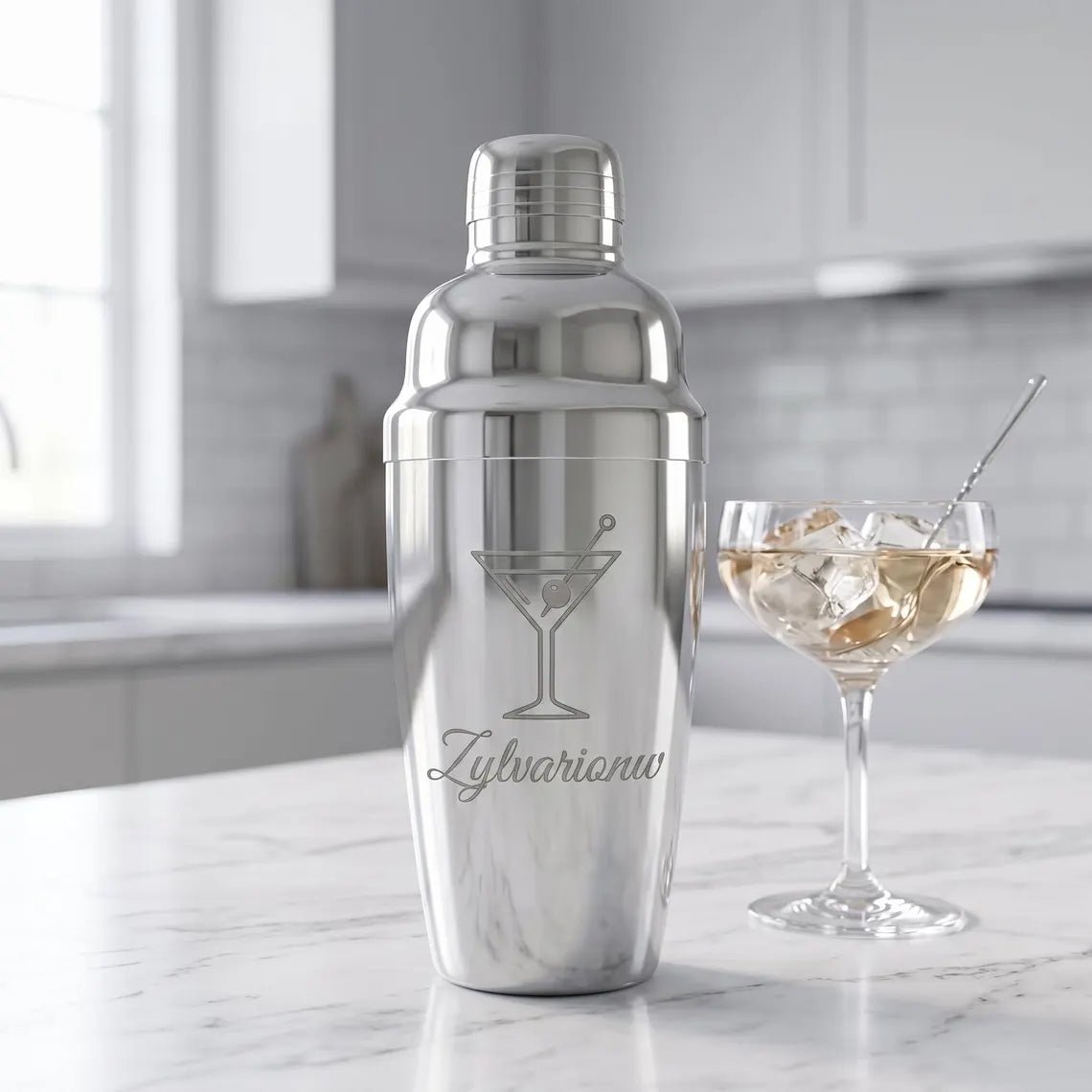 Personalized Cocktail Shaker Stainless Steel with Built In Strainer Groomsmen Gift Custom Engraved - Us Engravo