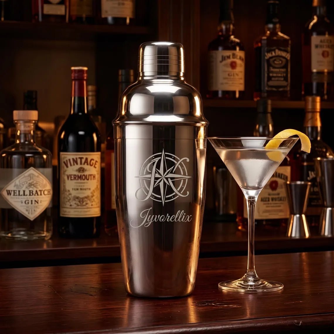 Personalized Cocktail Shaker Stainless Steel with Built In Strainer Groomsmen Gift Custom Engraved - Us Engravo