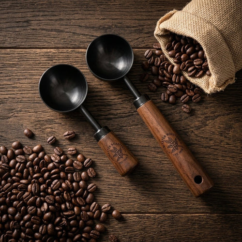 Personalized Coffee Scoop Vintage Wooden Handle Gift for Coffee Lovers Custom Engraved Pack of 2 - Us Engravo
