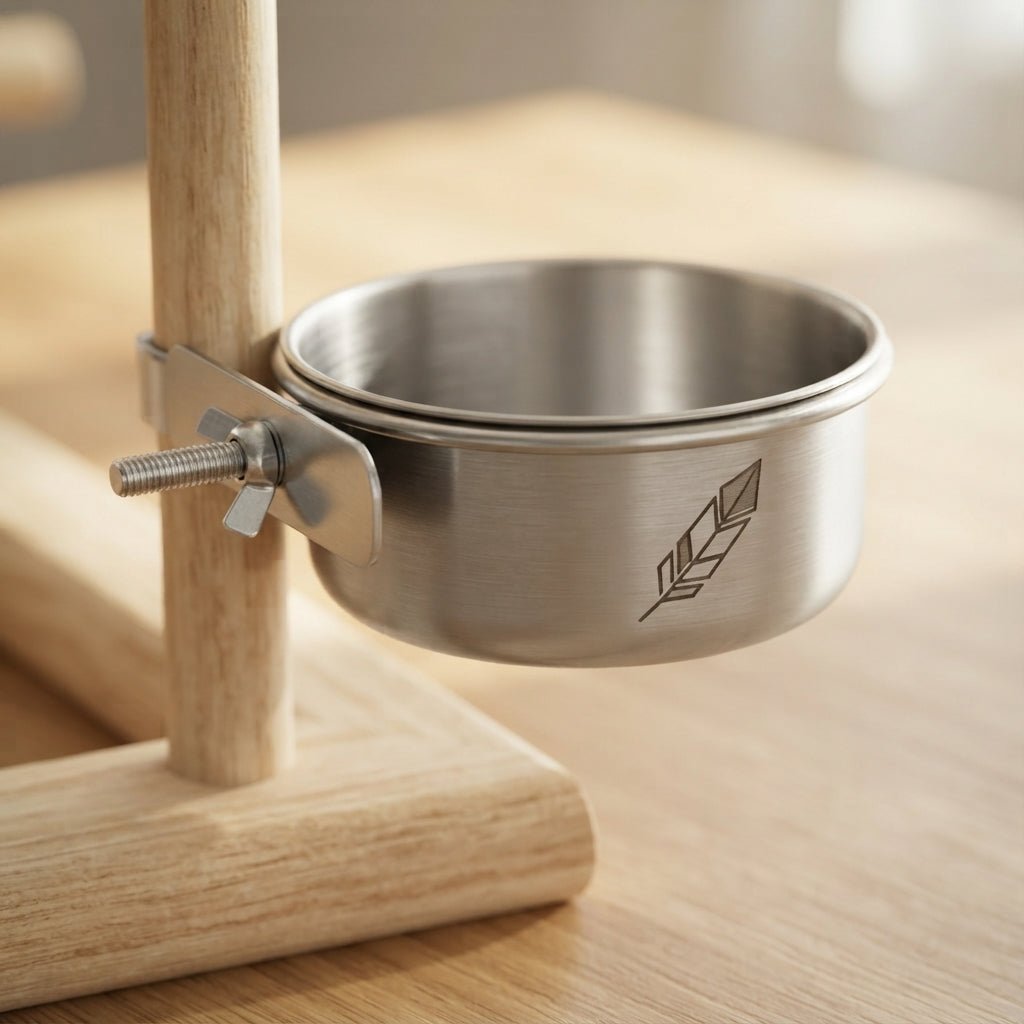 Personalized Coop Cup Stainless Steel Cage Bowl with Clamp Holder for Birds and Small Pets Custom Engraved - Us Engravo