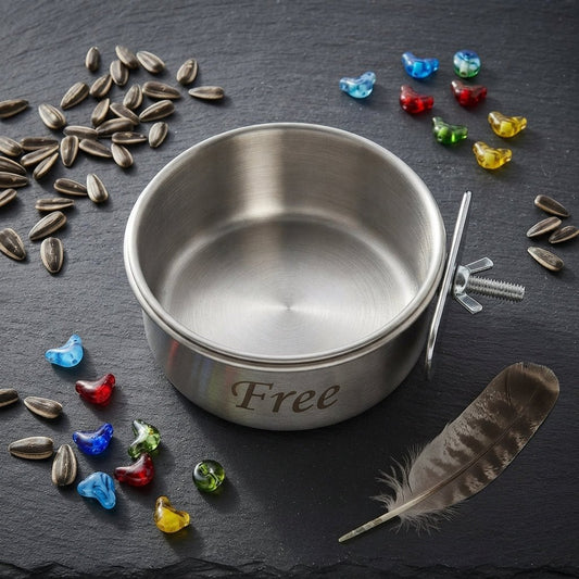 Personalized Coop Cup Stainless Steel Cage Bowl with Clamp Holder for Birds and Small Pets Custom Engraved - Us Engravo