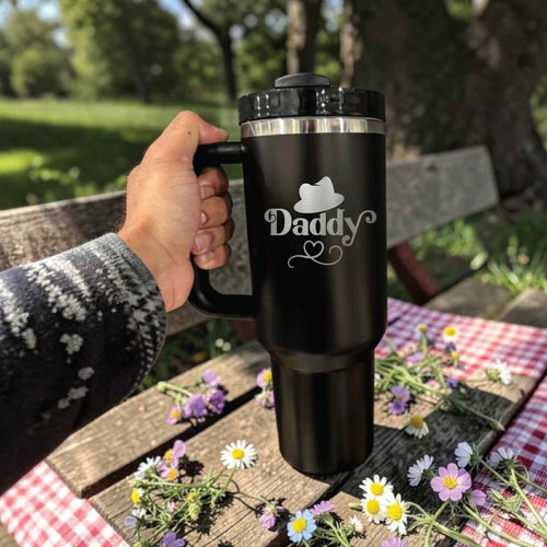 Personalized Daddy Fedora & Heart Stanley 40oz Tumbler - Custom Engraved Gift for Dad - Us Engravo