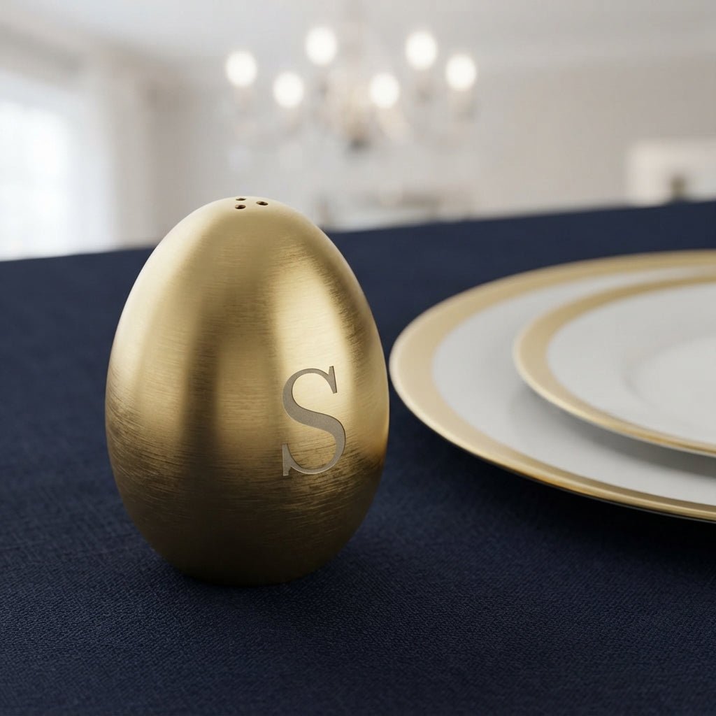 Personalized Egg Shaped Salt Shaker Gold Stainless Steel Tabletop Salt Dispenser Custom Engraved - Us Engravo
