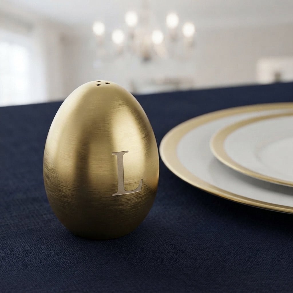 Personalized Egg Shaped Salt Shaker Gold Stainless Steel Tabletop Salt Dispenser Custom Engraved - Us Engravo