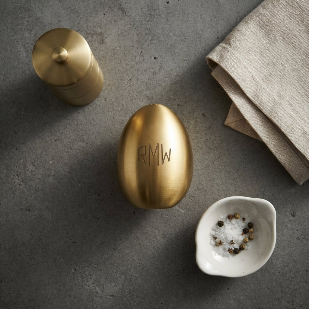 Personalized Egg Shaped Salt Shaker Gold Stainless Steel Tabletop Salt Dispenser Custom Engraved - Us Engravo