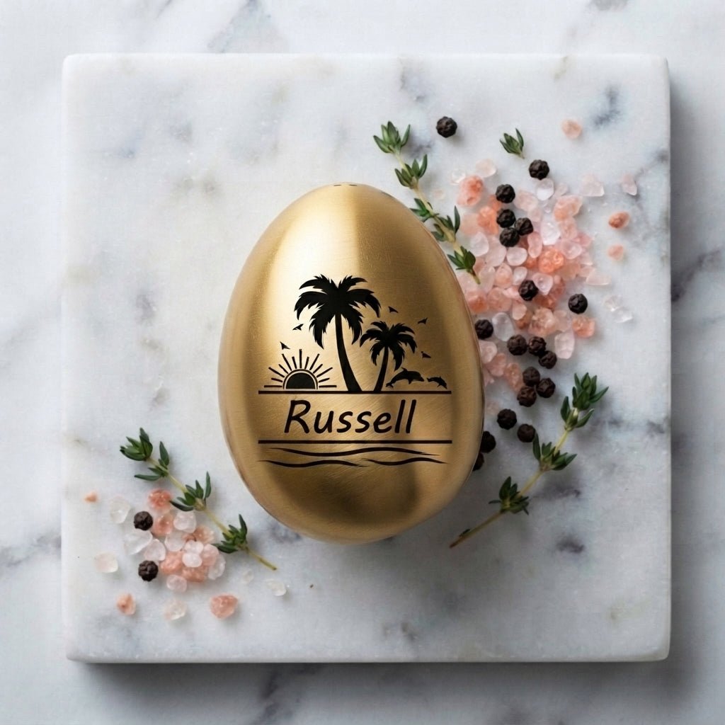 Personalized Egg Shaped Salt Shaker Gold Stainless Steel Tabletop Salt Dispenser Custom Engraved - Us Engravo