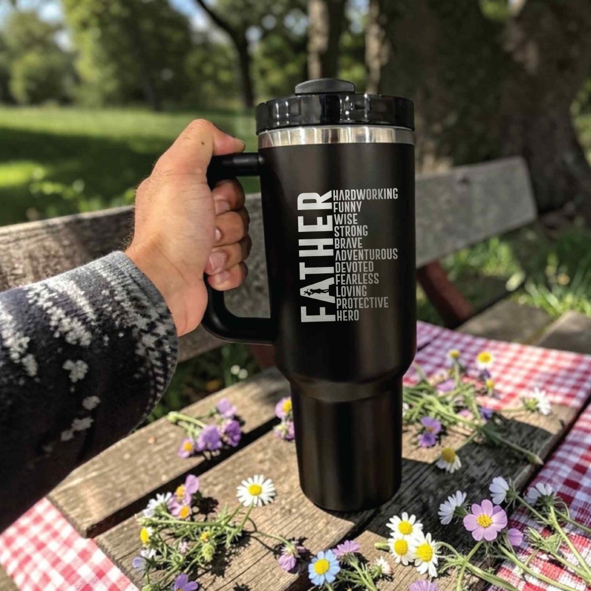 Personalized Stanley 40oz tumbler for Dad with custom laser engraved name Father's Day gift