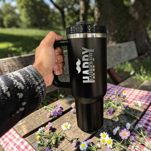 Personalized Father's Day Royal Mustache Stanley 40oz Tumbler - Crowned Daddy Gift - Us Engravo
