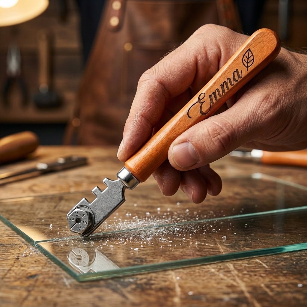 Personalized Glass Cutter 6 Wheel Tungsten Carbide with Wood Handle for Stained Glass and Mosaic Custom Engraved - Us Engravo