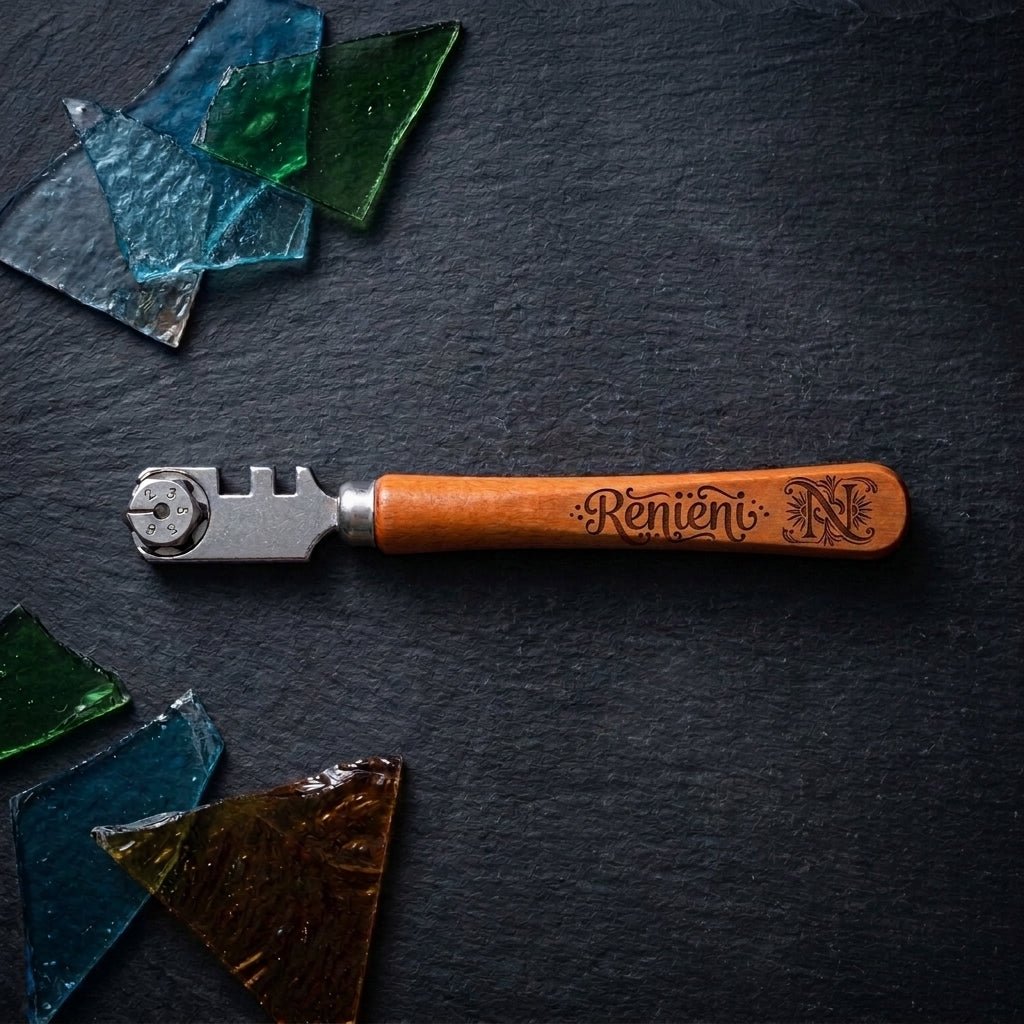 Personalized Glass Cutter 6 Wheel Tungsten Carbide with Wood Handle for Stained Glass and Mosaic Custom Engraved - Us Engravo