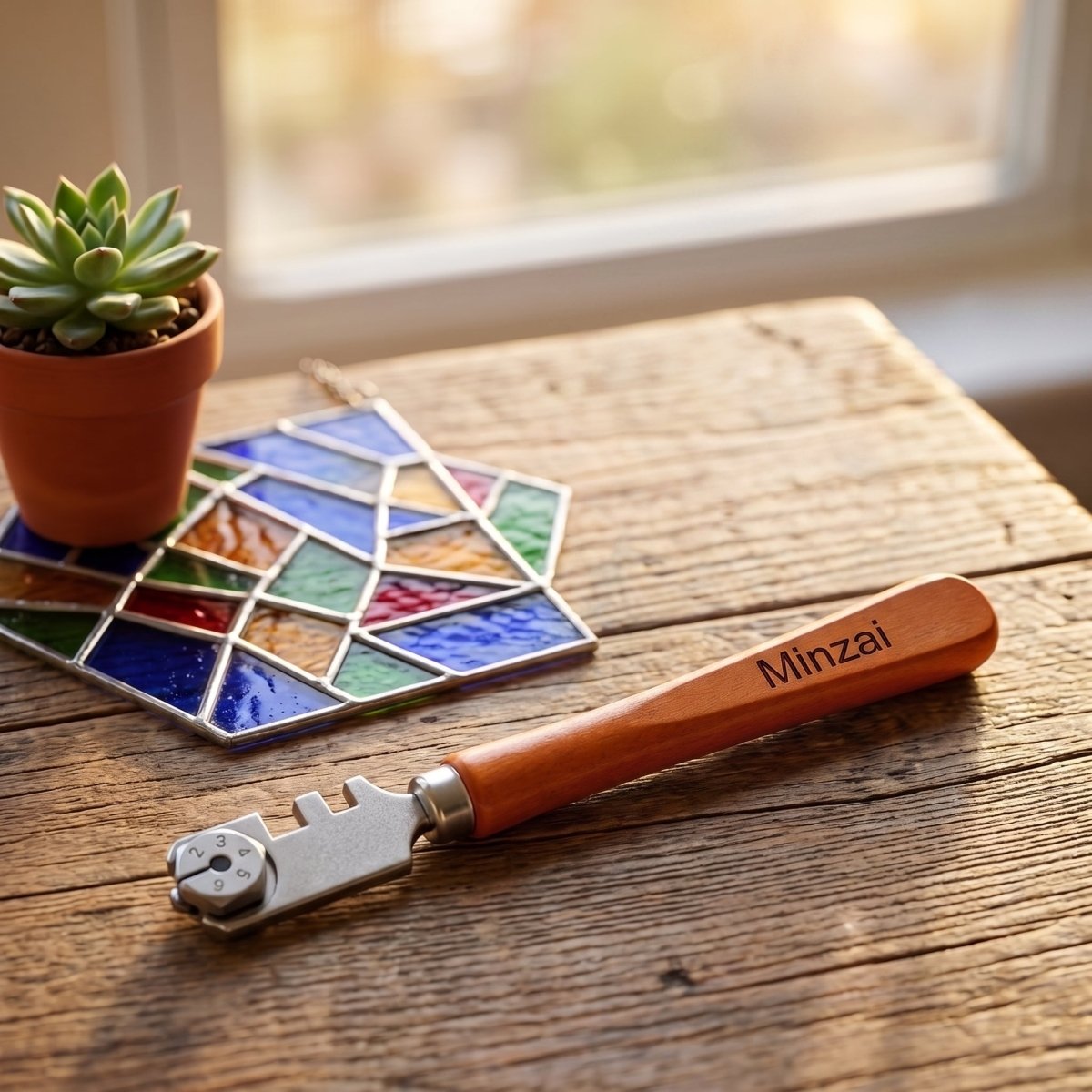 Personalized Glass Cutter 6 Wheel Tungsten Carbide with Wood Handle for Stained Glass and Mosaic Custom Engraved - Us Engravo
