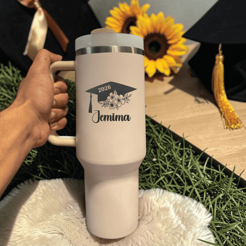 Personalized Graduation Tumbler for Him | Laser Engraved Stanley 40oz, Custom Name Cup, Senior Grad Gift for Son - Us Engravo