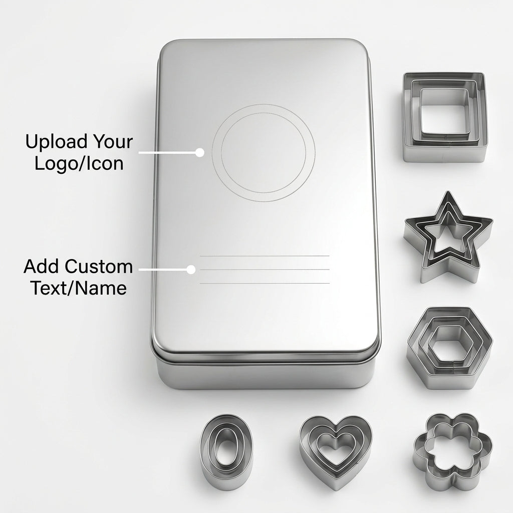 Personalized Mini Cookie Cutter Set Stainless Steel Polymer Clay and Fondant Shapes with Engraved Tin - Us Engravo