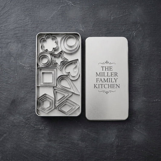 Personalized Mini Cookie Cutter Set Stainless Steel Polymer Clay and Fondant Shapes with Engraved Tin - Us Engravo