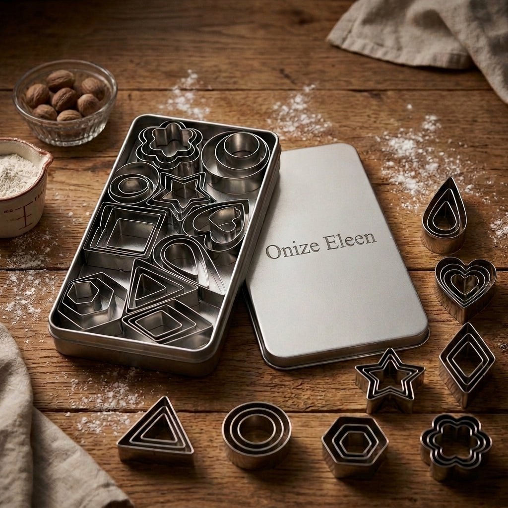 Personalized Mini Cookie Cutter Set Stainless Steel Polymer Clay and Fondant Shapes with Engraved Tin - Us Engravo