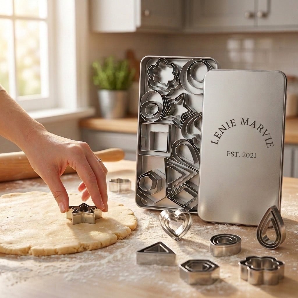 Personalized Mini Cookie Cutter Set Stainless Steel Polymer Clay and Fondant Shapes with Engraved Tin - Us Engravo