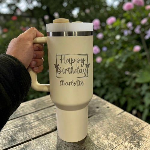 Personalized Modern Frame Birthday Stanley 40oz Tumbler | Custom Engraved Butterfly Gift - Us Engravo