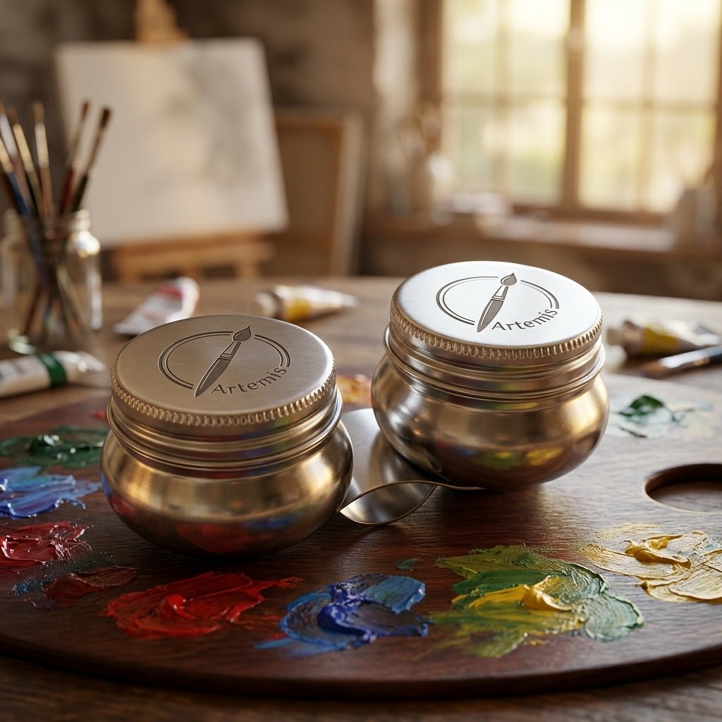 Personalized Palette Cup Double Dipper Stainless Steel with Clip and Screw Lids for Oil and Acrylic Painting Custom Engraved - Us Engravo