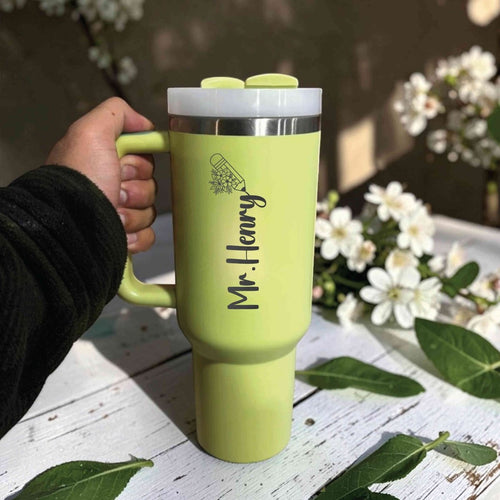 Personalized Pencil Wildflower Teacher Stanley 40oz Tumbler - Custom Engraved Name Gift for Teachers  - Us Engravo