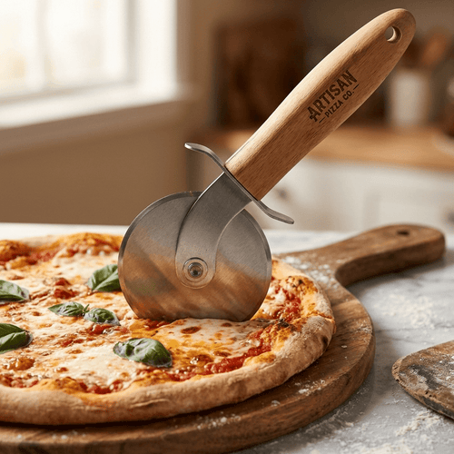 Personalized Pizza Cutter Wheel Wooden Handle Housewarming Gift Custom Engraved - Us Engravo
