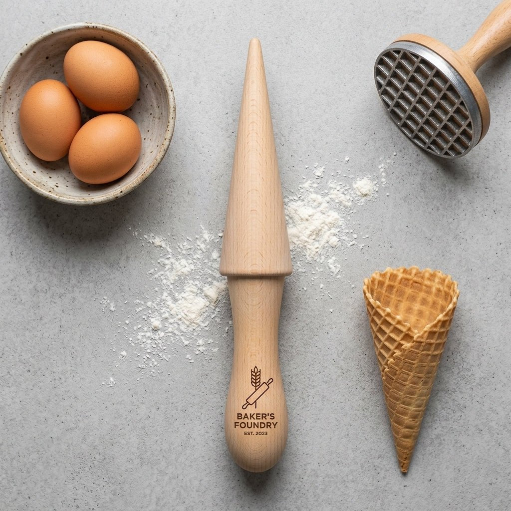 Personalized Pizzelle Roller Wooden Cream Horn and Waffle Cone Mold for Baking Custom Engraved - Us Engravo