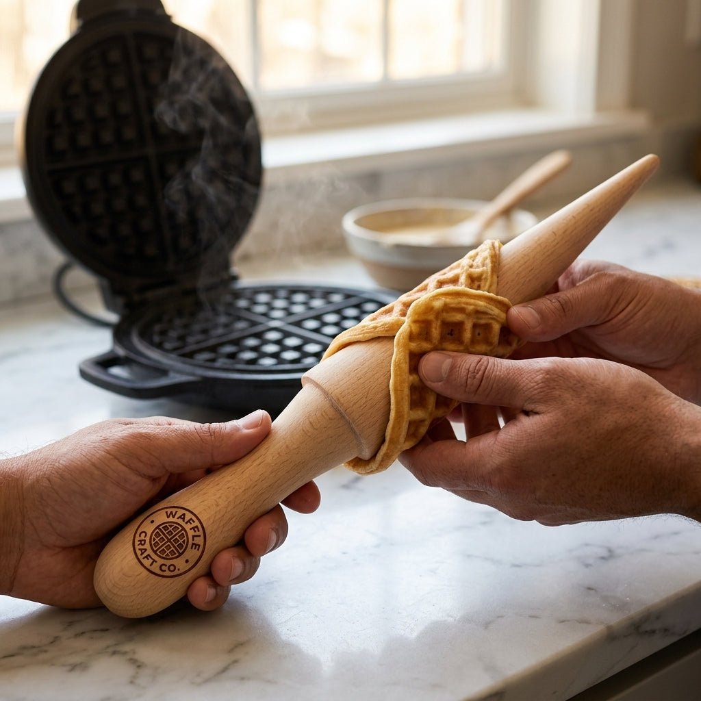 Personalized Pizzelle Roller Wooden Cream Horn and Waffle Cone Mold for Baking Custom Engraved - Us Engravo