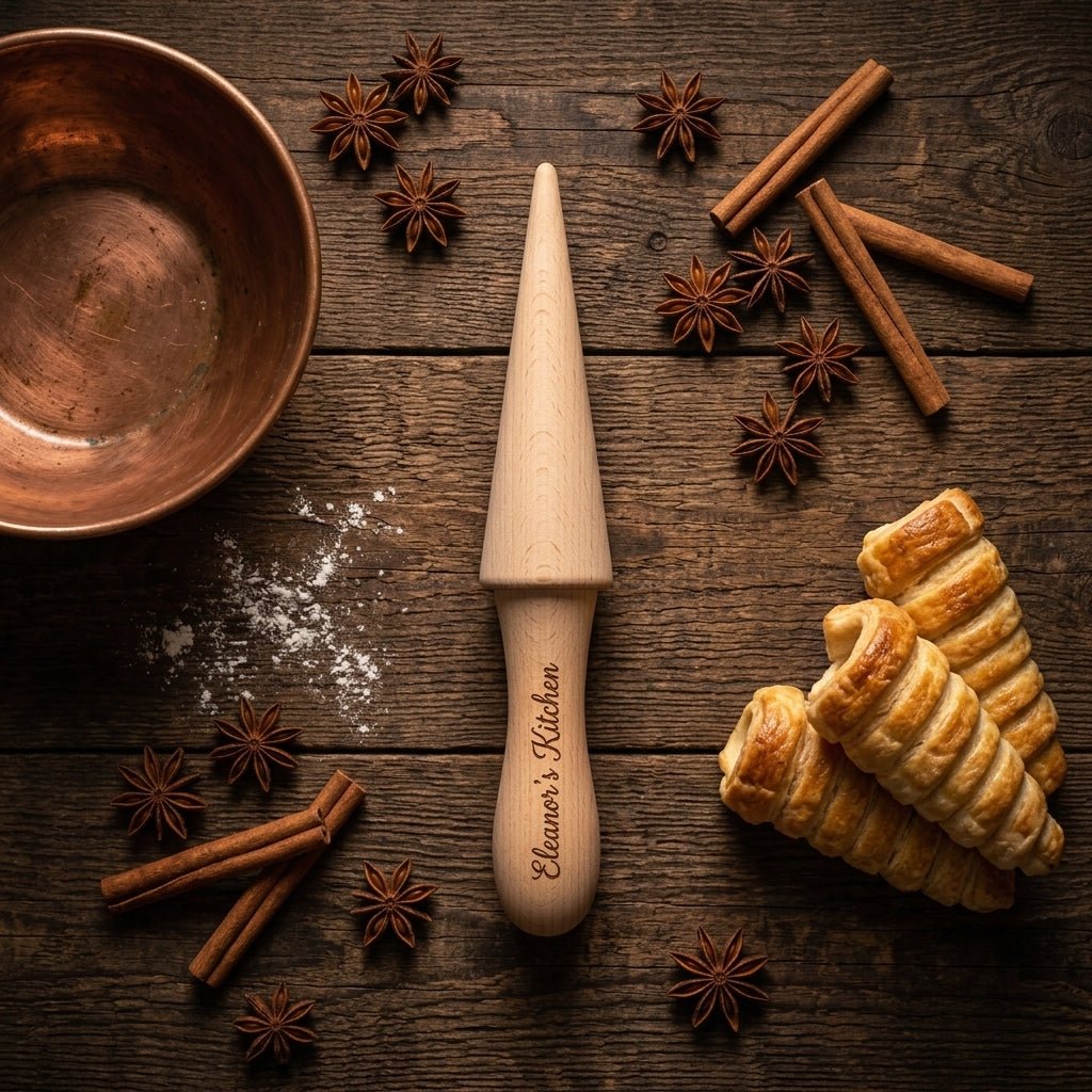 Personalized Pizzelle Roller Wooden Cream Horn and Waffle Cone Mold for Baking Custom Engraved - Us Engravo