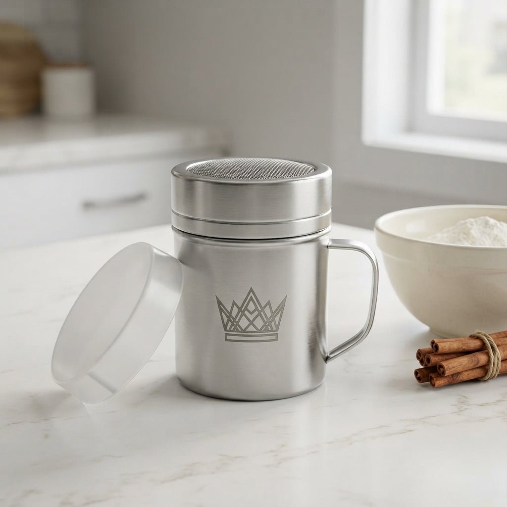 Personalized Powdered Sugar Shaker Stainless Steel Fine Mesh Duster with Handle for Baking and Coffee Custom Engraved - Us Engravo