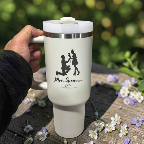 Personalized Proposal Silhouette Stanley 40oz Tumbler  Custom Mrs. Name Engagement Gift - Us Engravo