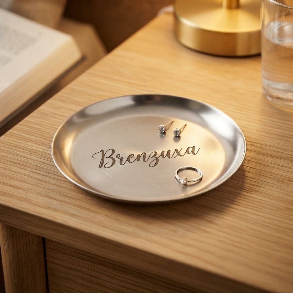 Personalized Ring Dish Silver Stainless Steel Round Trinket Tray Wedding Gift Custom Engraved - Us Engravo