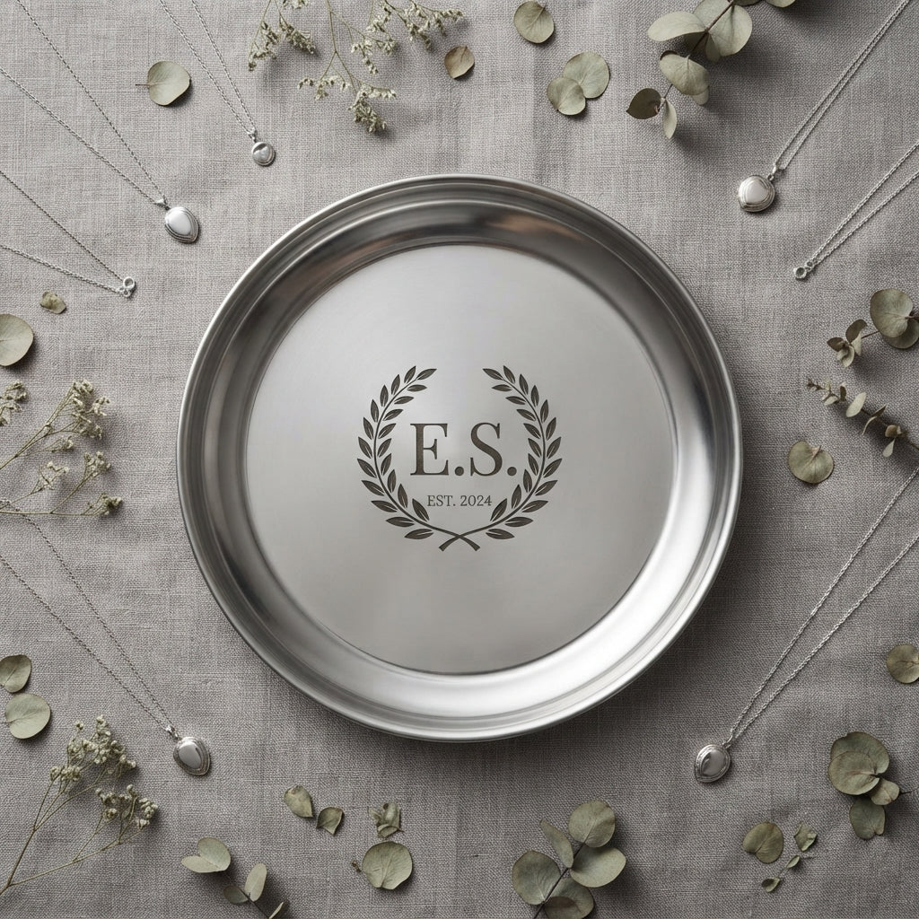 Personalized Ring Dish Silver Stainless Steel Round Trinket Tray Wedding Gift Custom Engraved - Us Engravo