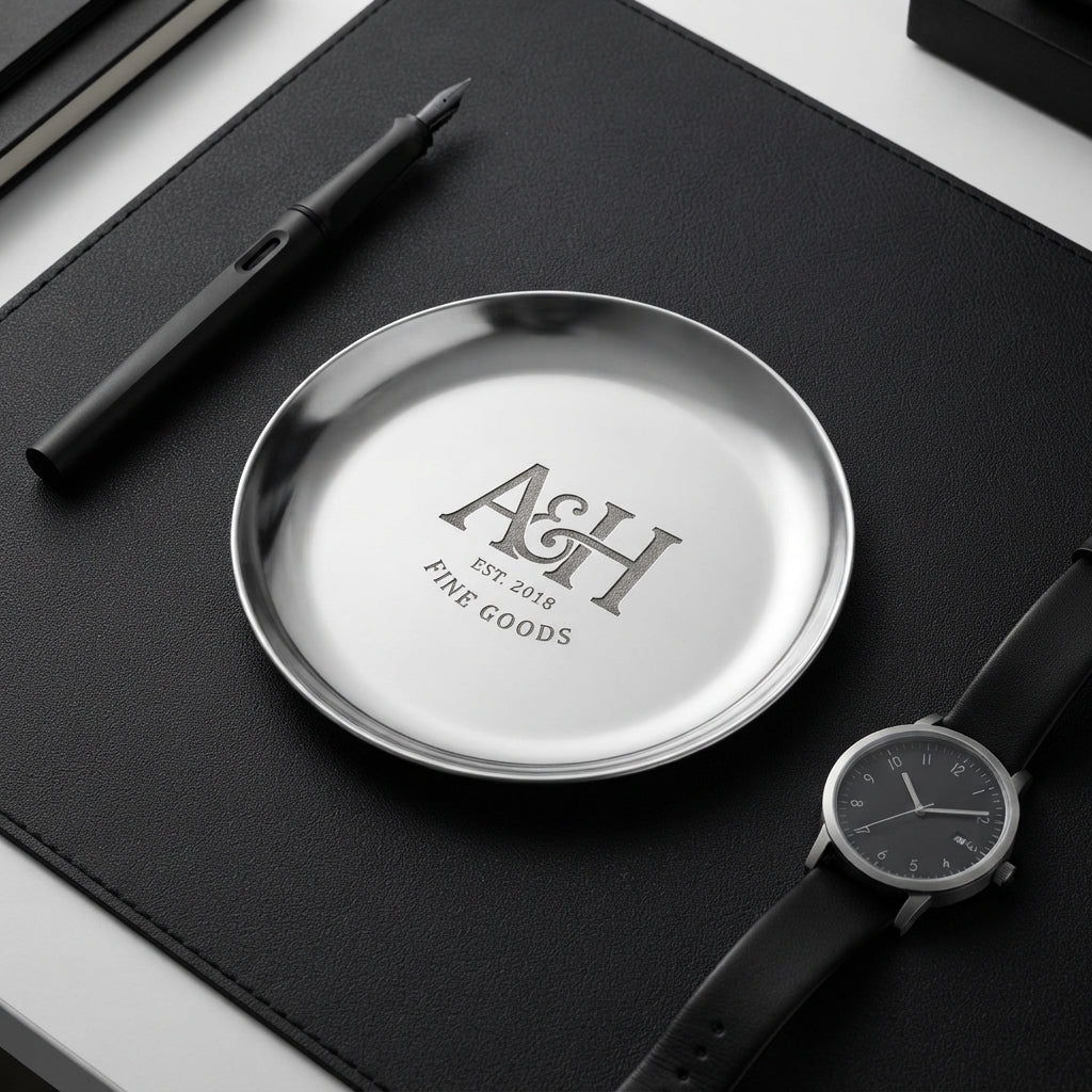 Personalized Ring Dish Silver Stainless Steel Round Trinket Tray Wedding Gift Custom Engraved - Us Engravo