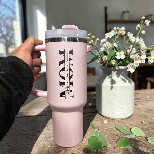 Personalized Split Monogram MOM Stanley 40oz Tumbler - Custom Engraved Gift with Kids' Names - Us Engravo