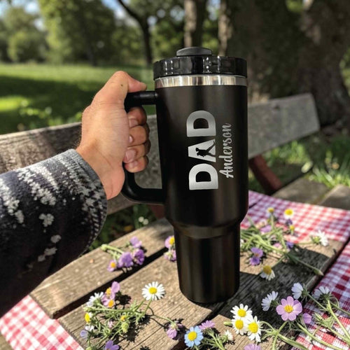 Personalized Stanley 40oz for Adventure Dad Custom Engraved Name & Mountain Design | Father’s Day Gift for Outdoor Dads, Hiking & Sports - Us Engravo
