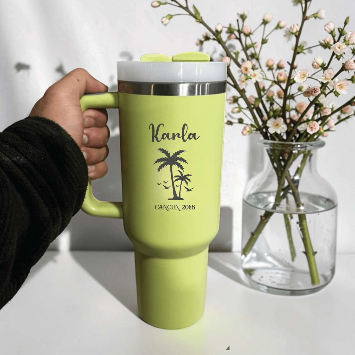 Personalized Summer Ocean Wave 40oz Tumbler | Custom Engraved Stanley Quencher | Surf Beach Gift - Us Engravo