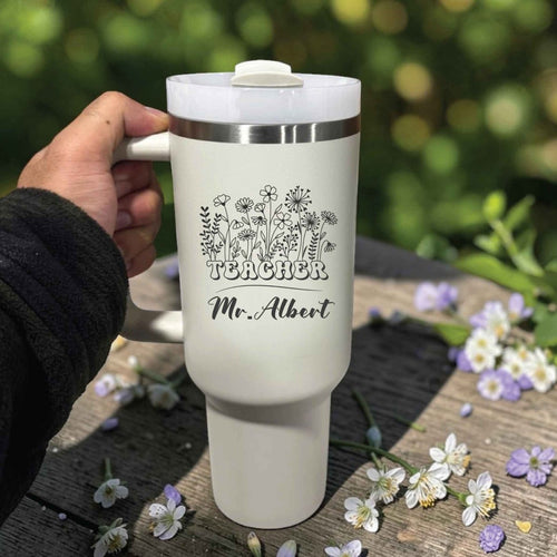Personalized Teacher Wildflower Stanley 40oz Tumbler Custom Name Teacher Appreciation Gift - Us Engravo