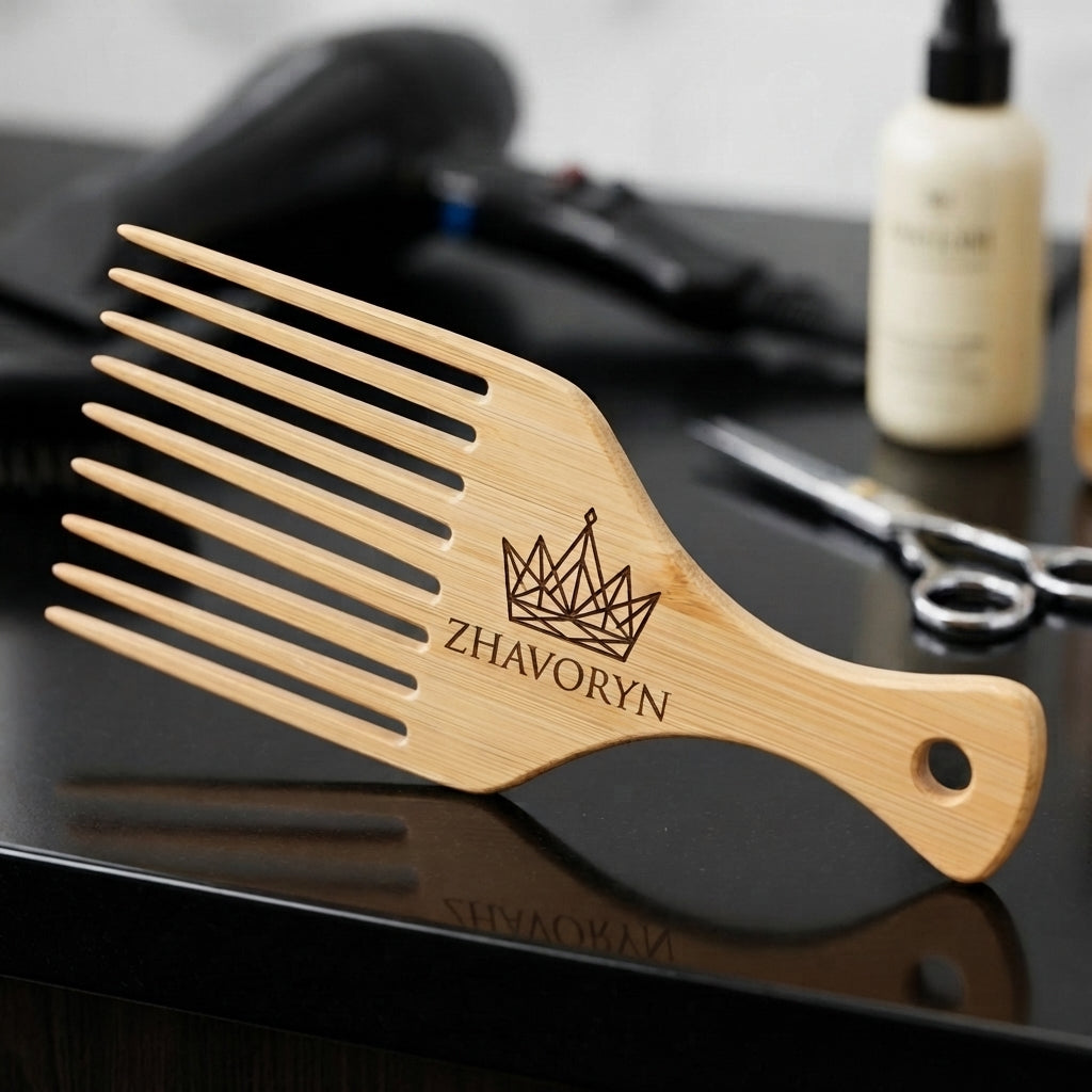 Personalized Afro Pick Bamboo Detangling Comb Gift for Him Custom Engraved