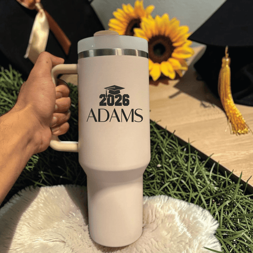 Teacher Graduation Gift Tumbler | Laser Engraved Stanley 40oz, Personalized Custom Name Cup, Education Grad Mug for Her - Us Engravo