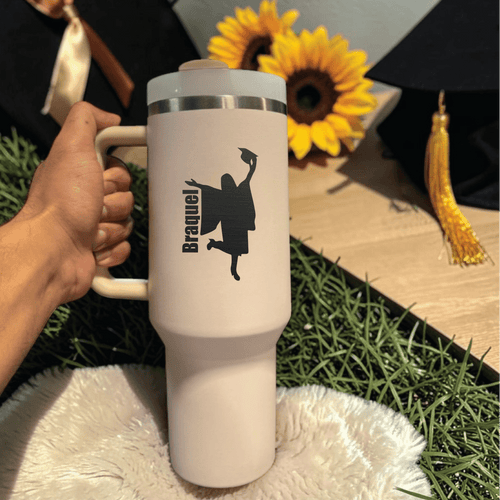 University Graduation Gift | Laser Engraved Stanley 40oz Tumbler, Personalized Name Mug, Custom College Senior Cup for Her - Us Engravo